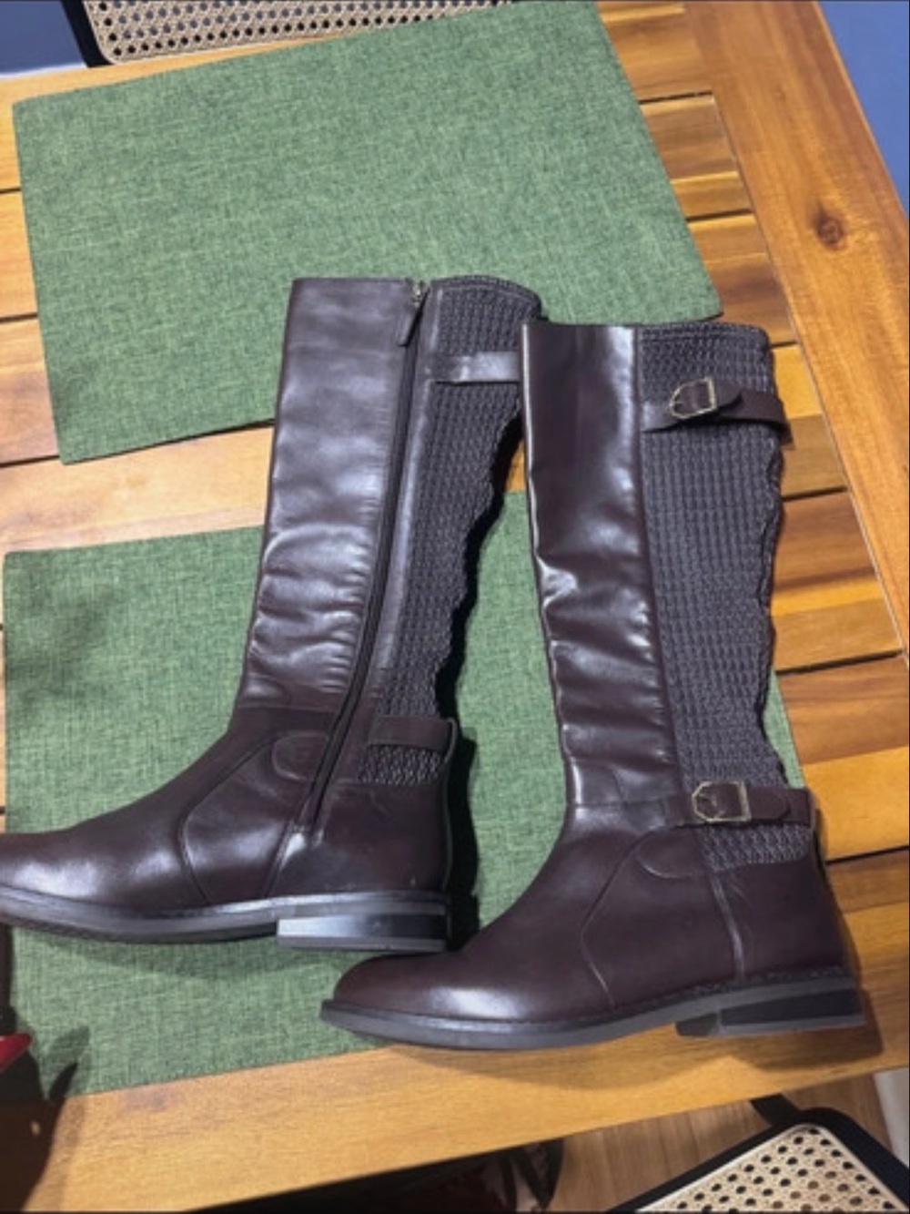 Cole Haan Women's Dark Brown Leather & Knit Over-the-Knee Boots